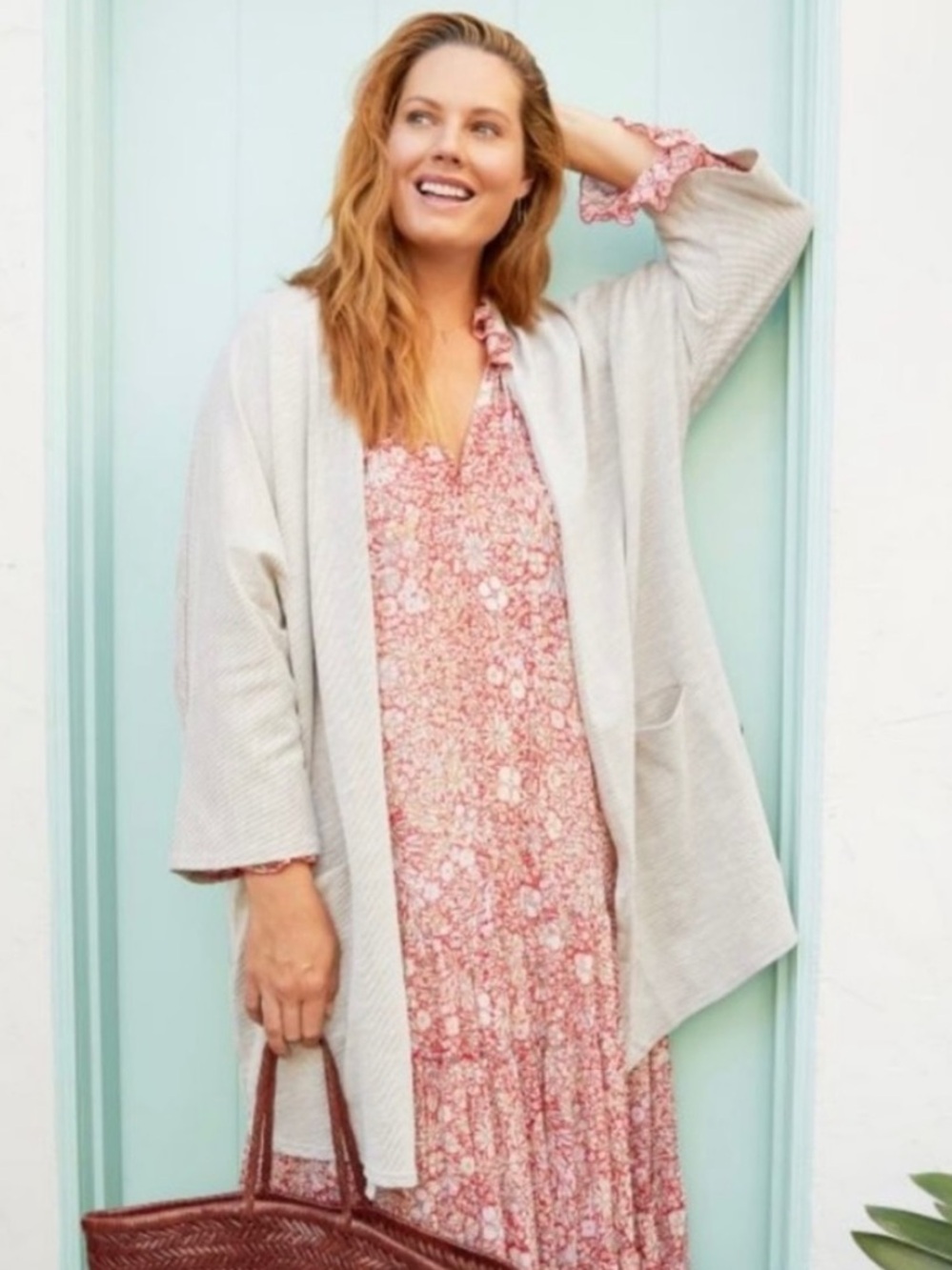 DONNI Ribbed Oversized Open Cardigan Sweater Coat/Duster Sandwash with Pockets